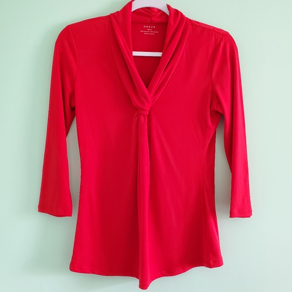 GRACE Red Dress Blouse Shirt SMALL - Picture 2 of 11